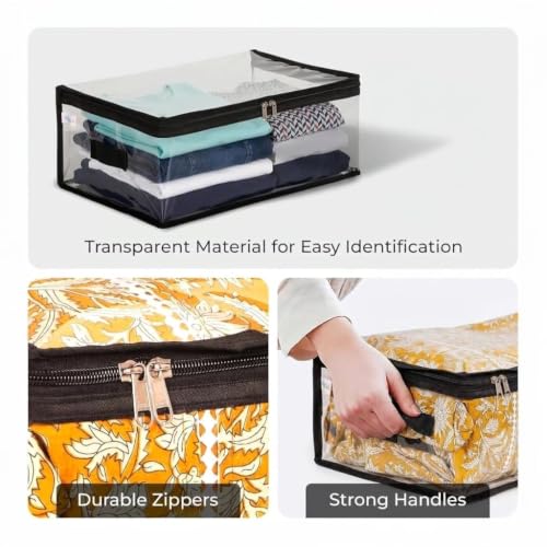 Image of ALPHIT SALES Transparent Storage Bags for Clothes, Saree Cover Organizer, Waterproof PVC Storage Bag, Wardrobe Clothes Organizer for Small Blankets, Bedsheets, Toys & Documents (Pack of 6)