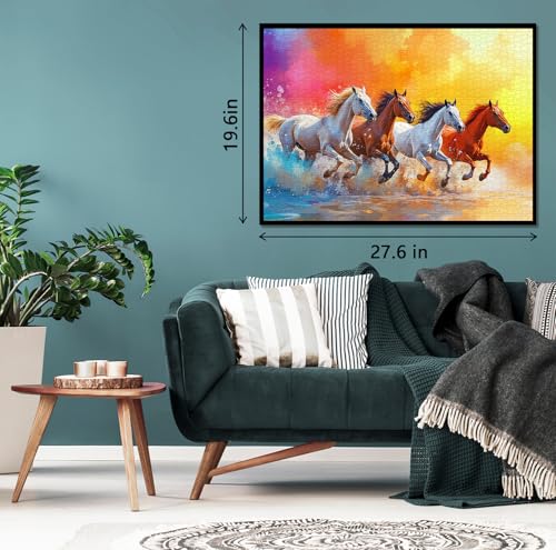 Rompecabezas de caballos de 1000 piezas para adultos, rompecabezas jigsaw de animales coloridos, difícil pintura paisajística natural como arte para pared miniatura 3