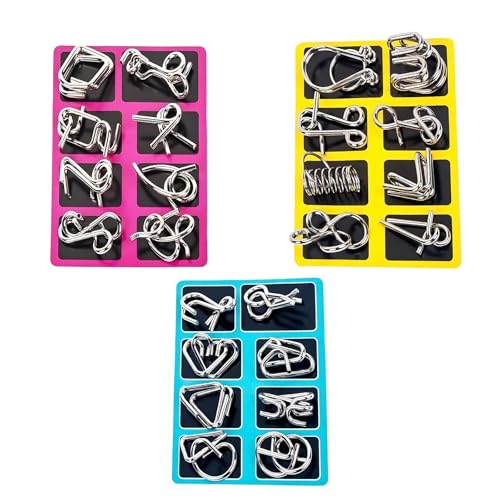 3-Piece Metal Brain Teaser Puzzles, Educational Toys for Adults and Children, Support Critical Thinking, Portable Travel Entertainment, Cognitive Development Activity