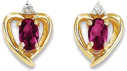 14k Yellow Gold Heart Ruby and Diamond Drop Earrings