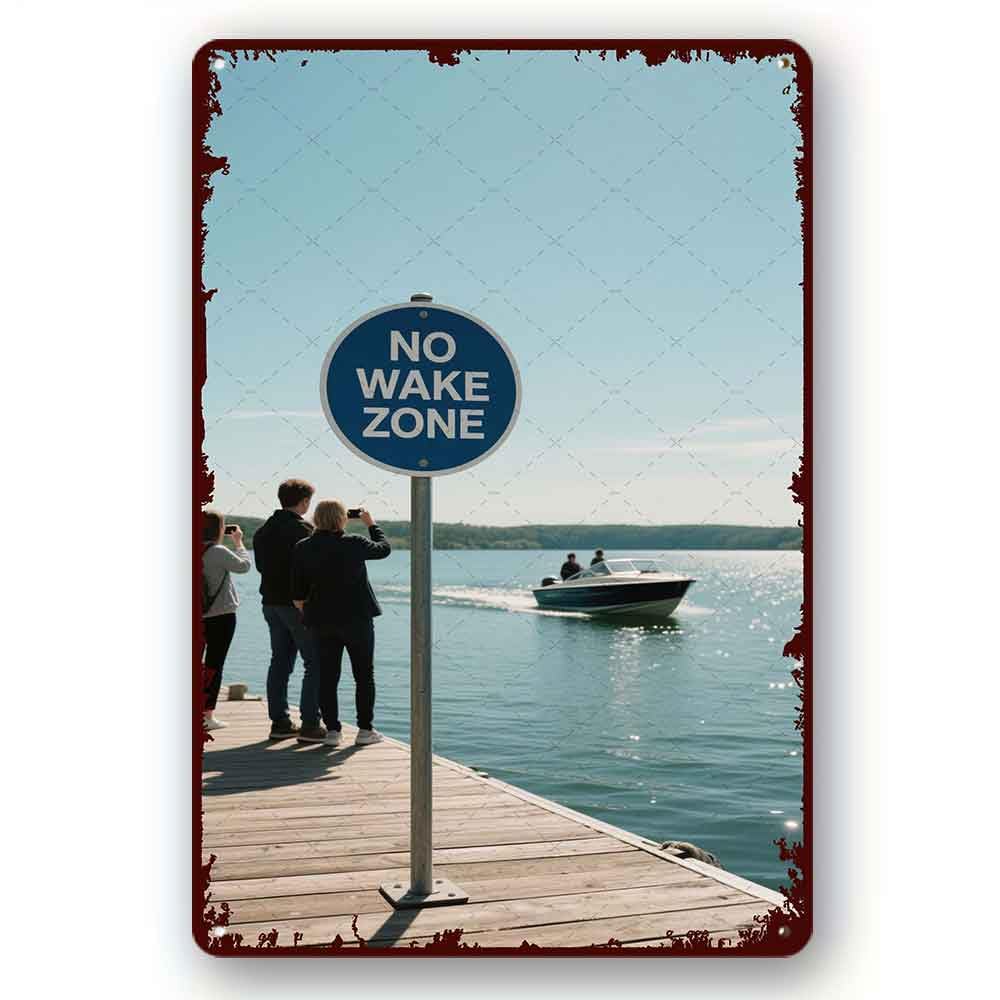peiyeety Tin Signs with Sayings No Wake Zone Rustic Farmhouse Metal Sign Lake House Home Decorations Beach House Decor Rustic Beach or Lake Wall Metal Tin Sign 8x12 Inch