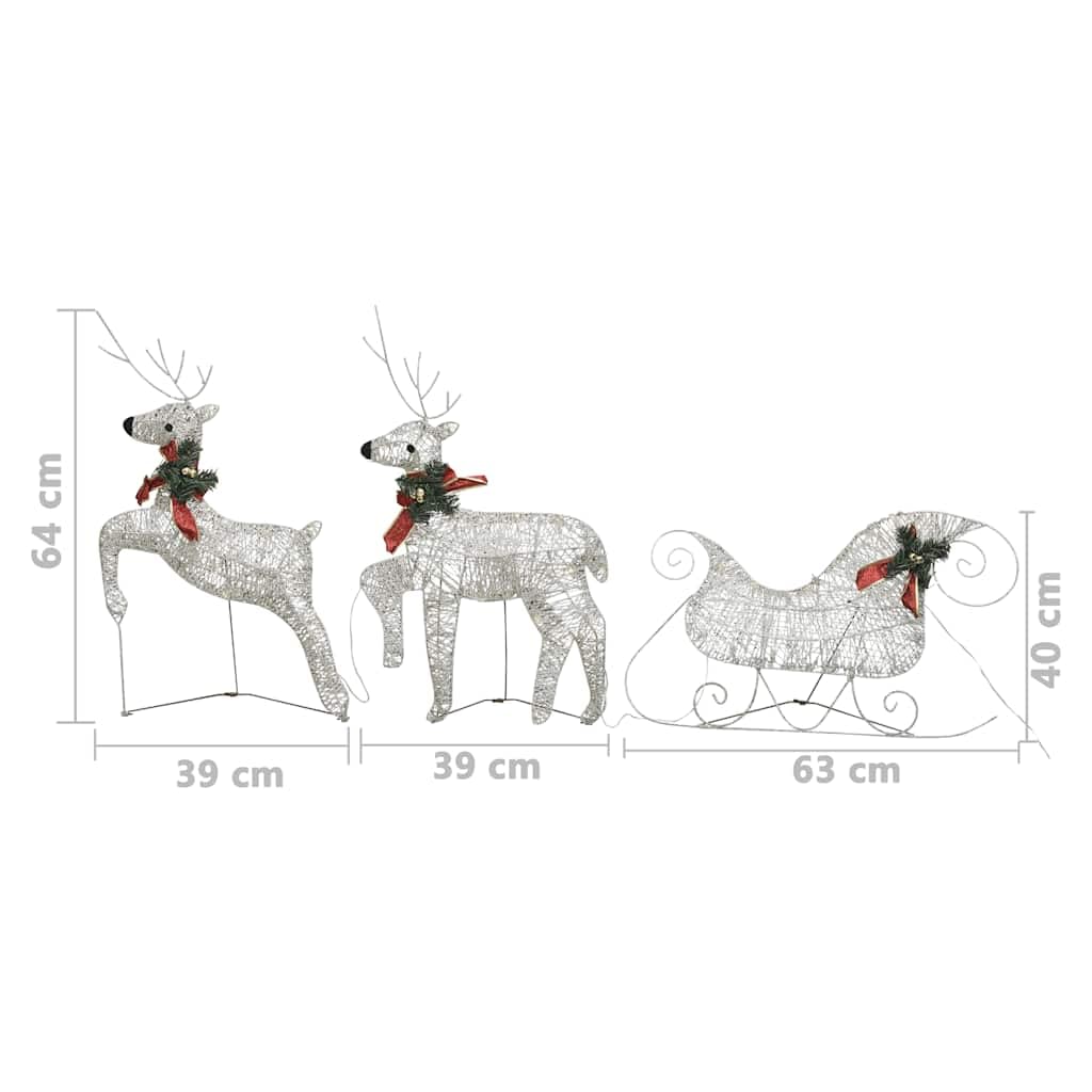 Weihnachtsdeko Rentier und Schlitten mit 60 LEDs goldene Weihnachtsbeleuchtung für Außenbereich und Innenbereich wetterfester Metallrahmen mit Mesh-Gewebe USB-Anschluss energiesparend Garten
