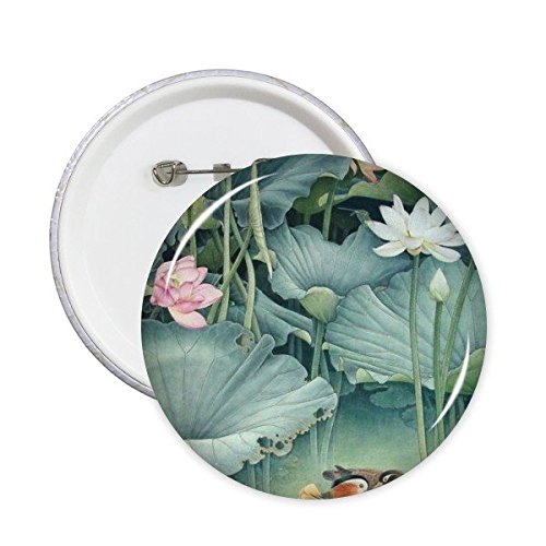 Pins bouton XL avec peinture de lotus traditionnelle pour une décoration de veste élégante