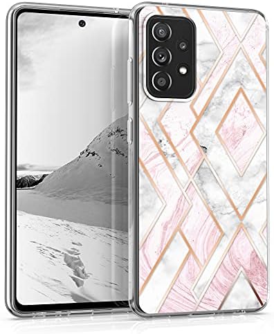 kwmobile Case Compatible with Samsung Galaxy A52 / A52 5G / A52s 5G - Case Clear TPU Cover with Design - Glory Mix 2 Rose Gold/White/Dusty Pink