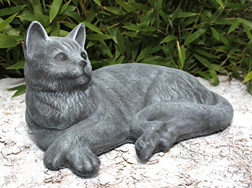 Steinfigur Katze liegend groß Steinguss Schiefergrau - 4260185273637 Steinfigur Katze liegend groß Steinguss Schiefergrau