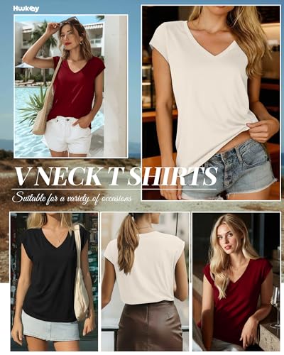 Image of Huukeay 3 Pack Women's V Neck Cap Sleeve T Shirts
