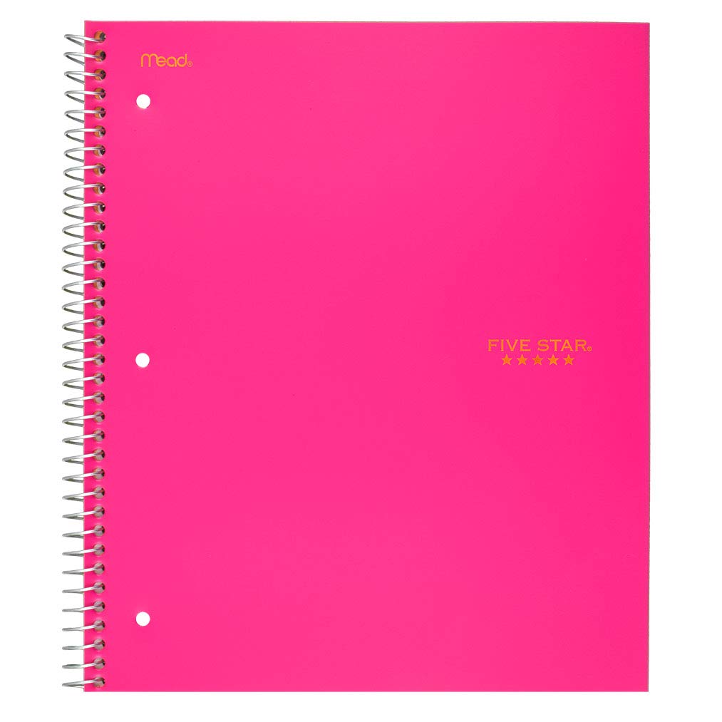 Five Star Spiral Notebook, 5 Subject, Wide Ruled Paper, 200 Sheets, 10-1/2" x 8", Pink (73471)
