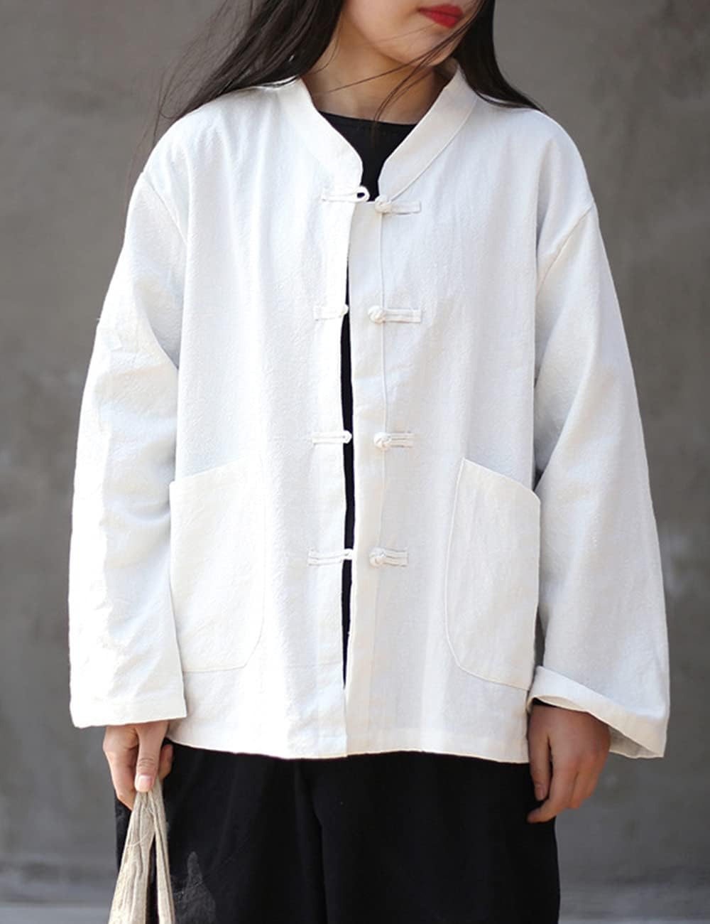 NFYM Women'sTang Suit Tops Button-Down Shirts Linen Blouse Chinese Traditional Long Sleeve Kung Fu Clothing