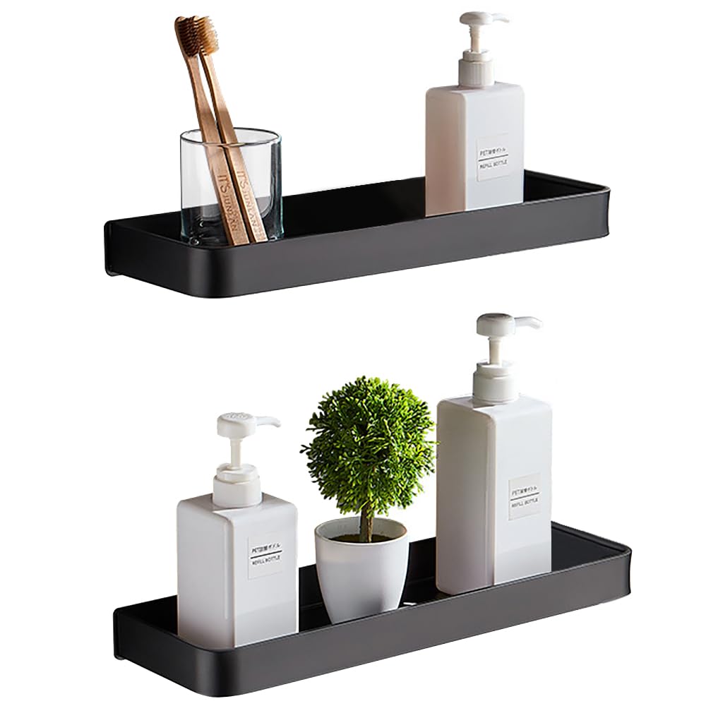Homease Mensola da doccia senza fori per il bagno, organizer per doccia, da parete, in alluminio e vetro temperato, per bagno, cucina, balcone, argento, 35 cm
