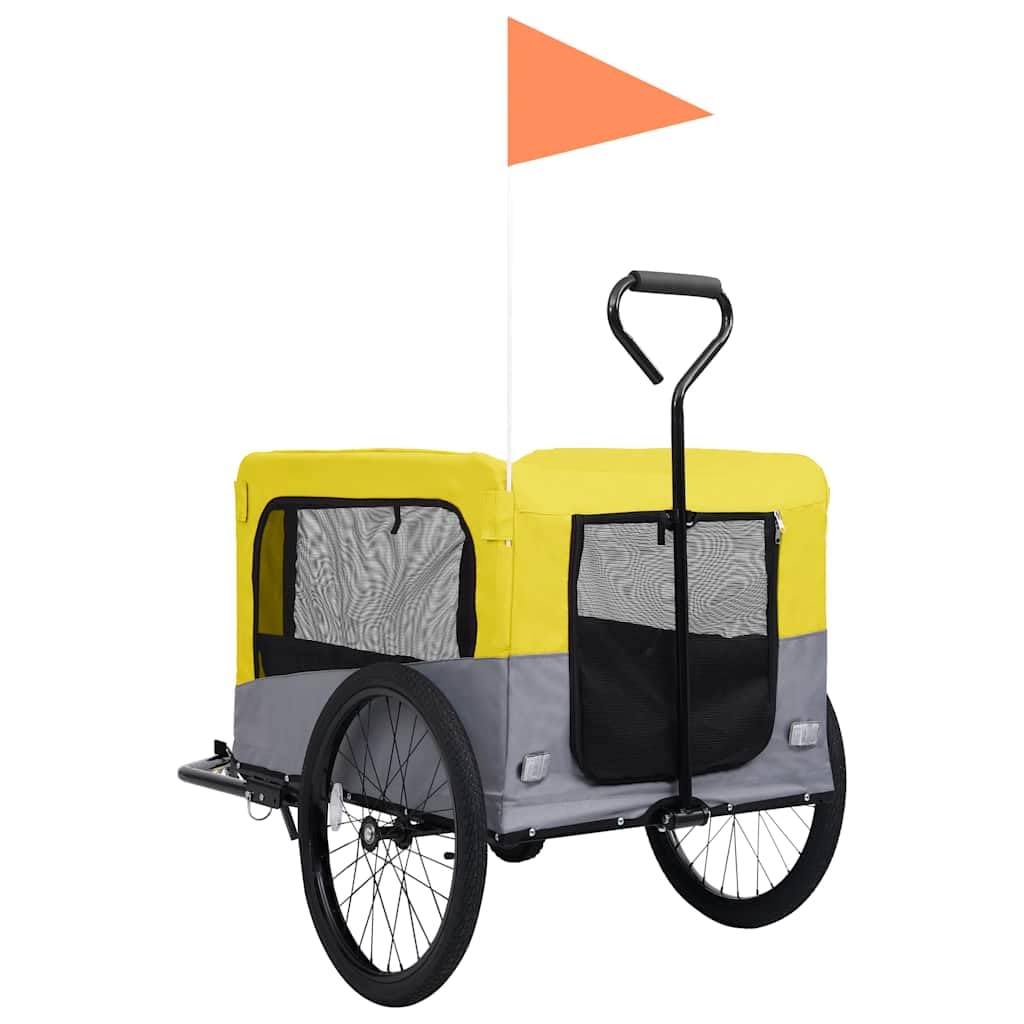 2-in-1 Fahrradanhänger für Hunde und Buggy Gelb und Grau für Hunde, Katzen