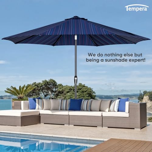 Image of Tempera Patio Market Outdoor Table Umbrella with Auto Tilt and Crank, Large Sun Umbrella with Sturdy Pole & Fade Resistant Canopy, Easy to Set