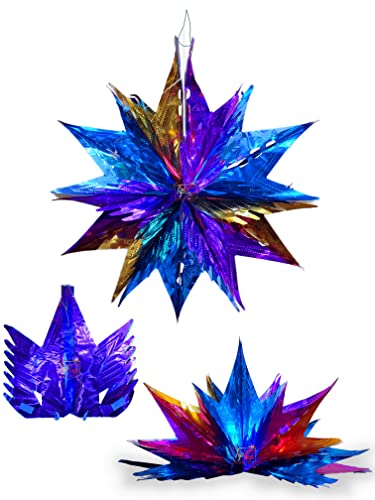 Image of Premium Folding Paper Hanging Star Chandeliers Garland (Multicolour) (Small Jingle Star, Pack of 4)