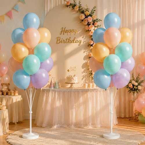 Image of Balloon Column Stand Kit with Balloons, Base and Pole, Balloon Column Kit for Floor or Table Backdrop Decoration for Party Wedding Baby Shower Birthday Graduation (Warm Color)