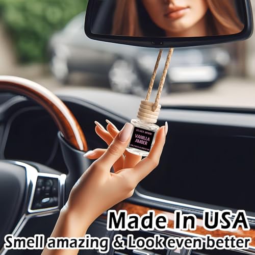 Image of C Classy Hanging Car Air Freshener 2 Pack, Vanilla Amber Essential Oil Diffuser, Long-Lasting Fragrance, Cute Glass Bottle Car Accessories for Women & Men, Made in USA