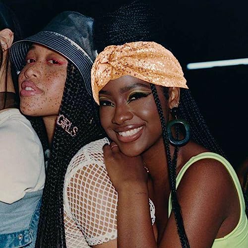 Catery Sequins Headbands Bohoturban Head Wraps Stretchy Twist Hairband Glitter Knotted Head Band Fashion Elastic Hair Scarf Hair Accessories For Women And Girls (A) #TOP2