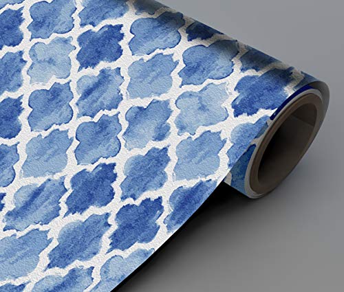 Image of DWELLSINDIA Blue Moroccan Ceramic Tile Wallpaper for Wall Decor | Self Adhesive Peel & Stick, Thick Textured Premium Paper | Waterproof, Scratch Resistant | Kitchen, Bathroom & Dining Room | 41x244 cm