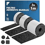 shinfly Almohadillas Fieltro Adhesivo Muebles de 4mm | Protector Patas Muebles | Fieltro Autoadhesivas (100 * 10cm + 100 * 5cm + 100 * 2cm) | Antideslizante Protector Patas Sillas | Negro