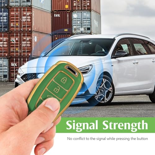 WORCAS Soft TPU Key Fob Cover Case Compatible with Palisade Elantra GT Accent Kona Santa Fe Veloster-4 Button(Gold-Green) by WORCAS - Image 3