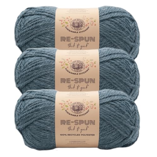 Image of Lion Brand Yarn, Re-Spun Thick & Quick Yarn, Night Sky, Blue, 3 Pack