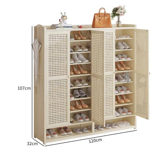 Armoire à chaussures chic en bambou brun et portes en rotin véritable