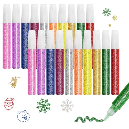 20Pcs Glitter Glue Pens 10 Colors Glitter Glue Glitters Glue for Crafts Glitter Paint Pens for Painting Scrapbooking DIY Arts Projects Card Decorating Supplies