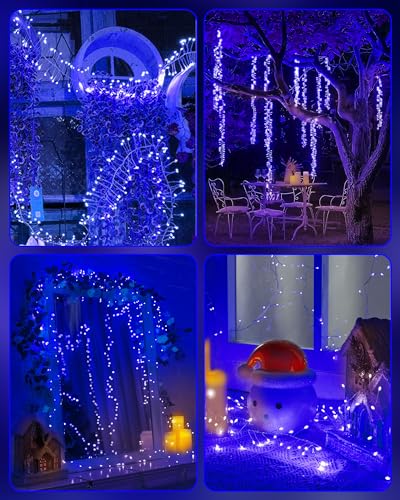 Image of Fairy Lights Battery Operated, Twinkle String Lights Waterproof Silver Wire 5 Feet 60 Led Firecracker Starry Lights for DIY Wreath Home Wedding Party Bedroom Mason Jar Holiday Christmas, Blue
