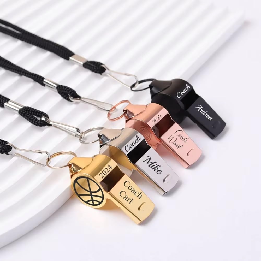 BFBZYME Personalised Stainless Steel Whistle With Lanyard, Custom Outdoor Sports Whistles With Coach's Name And Graphics, Thank You Gifts For Referees, Coaches, Teachers