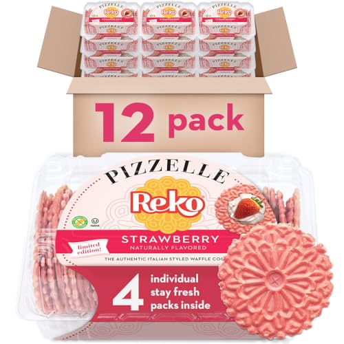 Reko Pizzelle Authentic Italian Style Waffle Cookie, Strawberry, 7 Ounce (Pack of 12)