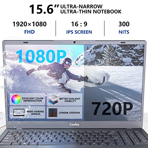 Image of Coolby 15.6 inch Windows 11 Laptop Computer with 1920x1080 IPS Display, 8GB RAM /256 GB NVMe SSD, Intel N5095 Quad Core Processor Notebook PC, Support 2.4G /5G Hz WiFi, BT, Type-c PD 3.0 Charging