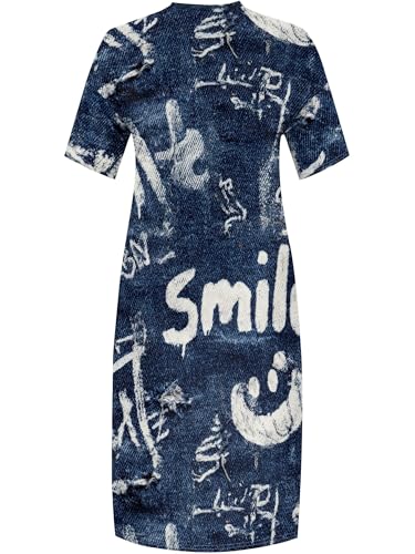 Image of SUZONANA Womens Plus Size 3D Denim-Print Fashion Maxi Dresses Casual Soft Tshirt Dress
