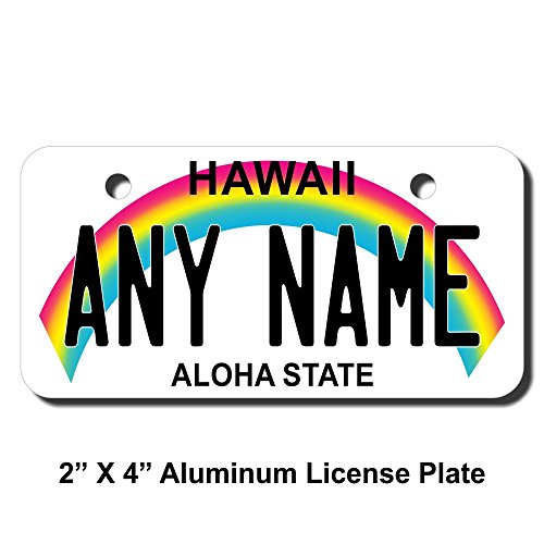 TEAMLOGO Personalized Hawaii License Plate - Sizes for Kid's Bikes, Cars, Trucks, Cart, Key Rings Version 1 (3 X 6 Aluminum License Plate)