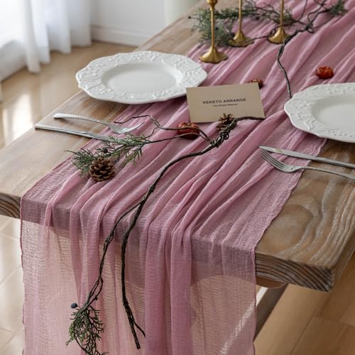 Image of 2Pcs Dusty Rose Cheesecloth Table Runner 120 Inches for Party Home Decor