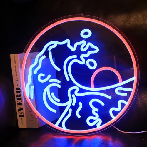 Image of Sunset Sunrise Neon Sign Dimmable Wave Neon Signs for Wall Decor Room Decor Bedroom Office Bar Birthday Party Christmas(Blue Red)
