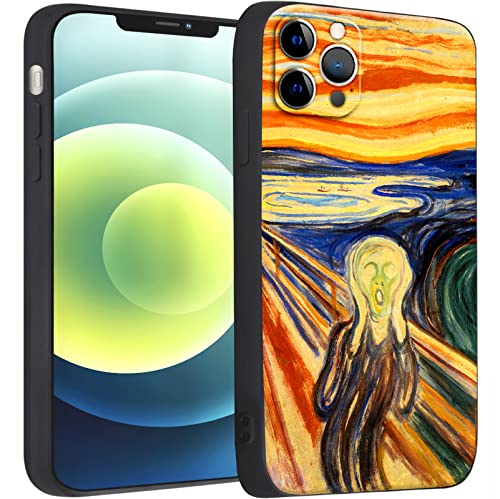 Compatible avec iPhone 12 Pro Max Coque Premium Silicone Housse Motifs Conception Mignon Brun Abstrait Shock Absorption Doux Etanche Antirayures Venez avec Un Protecteur d'écran (Edvard Munch-Le Cri) Cover