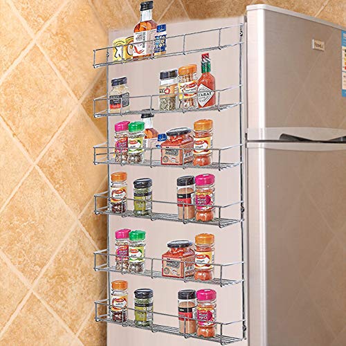 Warmiehomy Especieros de Cocina, 3/4/5/6 Niveles Organizador Especias, Multifuncional Estantería Metálica, Soportes de Especias, Acabado Cromado - 85x6x35.5cm