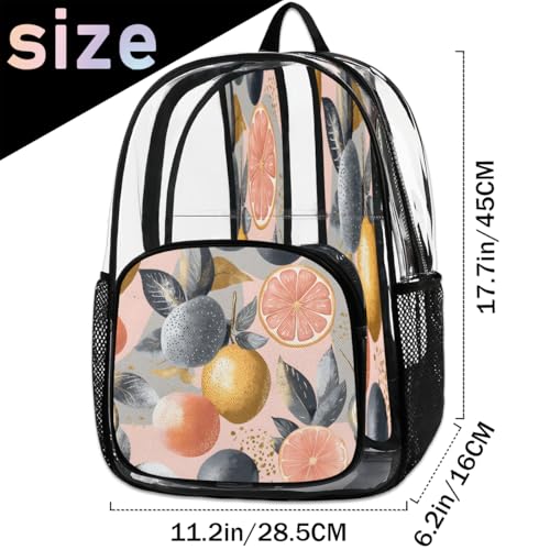 Colorful Lemon Clear Backpack for Stadium Events, Watercolor Fruit Waterproof Clear Bag for Women Men Adult Sport Work Daily Music Festival and Concerts2