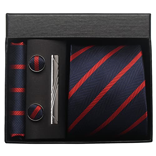 Image of Striped Plaid Polka Dot Mens Tie Formal Necktie Pocket Squares Ties Clips Cufflinks Classic for Men Set