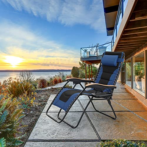 PHI VILLA XXL Oversized Padded Zero Gravity Chair, Foldable Patio Recliner, 30" Wide Seat Anti Gravity Lounger with Cup Holder, Support 400 LBS (Navy Blue) - Image 3