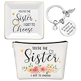 3 Pcs Friendship Gifts Best Friend Soul Sister Gift for Women Friends You Are The Sister I Got to Choose Friend Keychain Sister Ceramic Trinket Dish and Makeup Bag