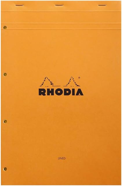 RHODIA 119660C - Stapled Notepad N°119 Orange - A4+ - Ruled - 80 Detachable Sheets Perf. 4 Holes - Clairefontaine Yellow 80G Paper - Soft and Resistant Coated Card Cover - Basics