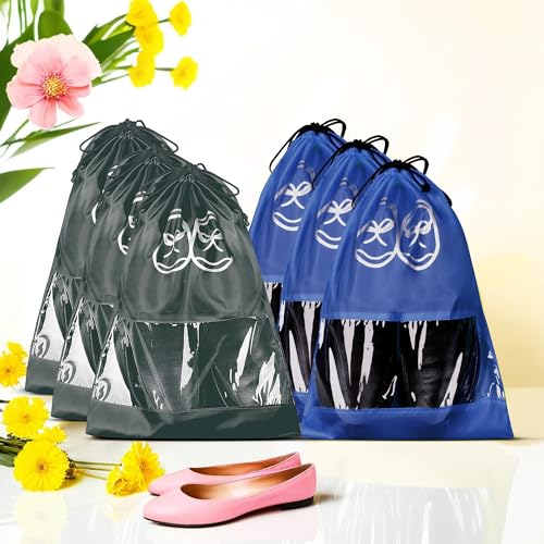 Image of Heart Home Pack of 6 Travel Shoe Organizer | Storage Bags | Travel Carrying Bag | Storage Organizers Set | Shoe Cover with Transparent Window | Shoe Dori Cover | Royal Blue & Gray