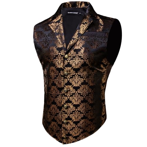 Barry.Wang Mens Victorian Vest Steampunk Gothic Paisley Tailored Collar Waistcoat Halloween Themed Party
