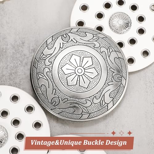 Image of WERFORU Women Wide Western Disc Belt Cowgirl Boho Leather Belt for Jeans Dress
