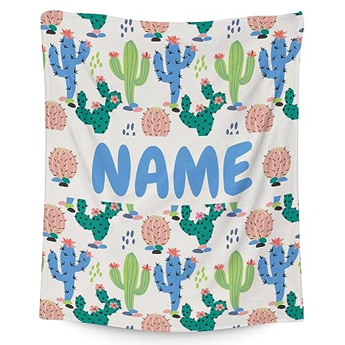 Custom Cactus Throw Blanket - Soft, Fuzzy & Warm - 60x80 Inches Flannel Blankets for Bed, Couch - White Aesthetic Throws Gift for Womens, Mens