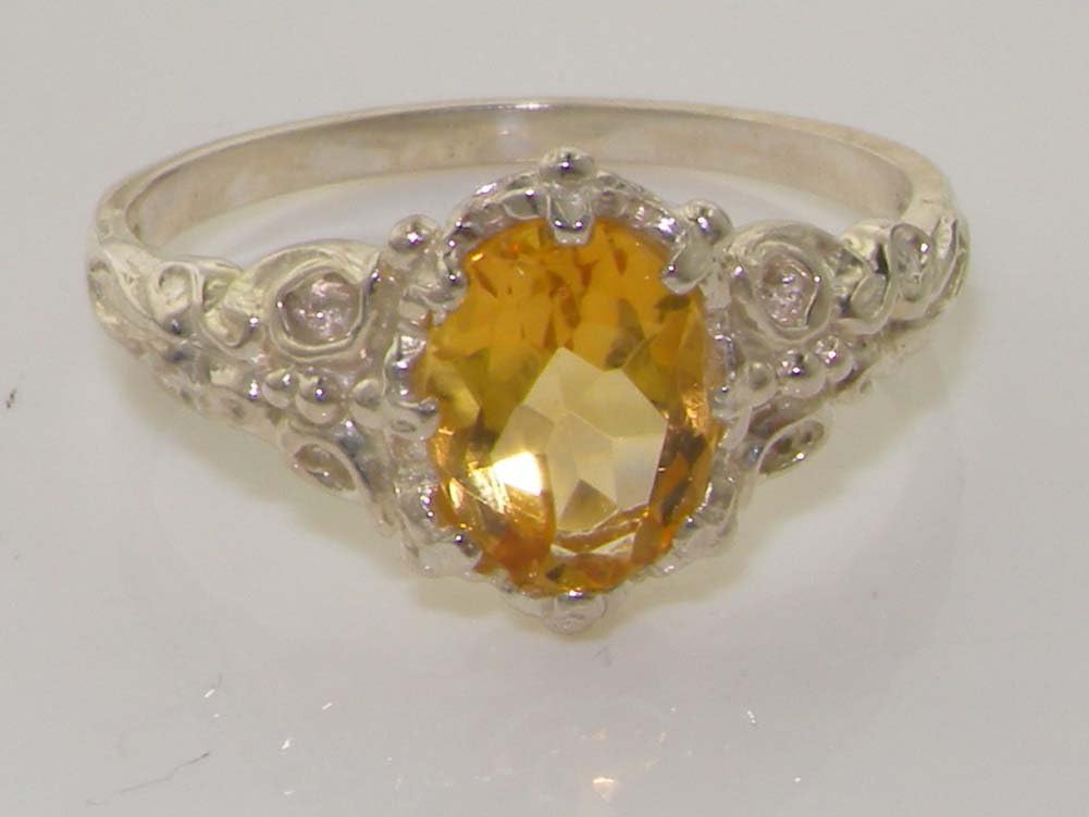 925 Sterling Silver Real Genuine Citrine Womens Band Ring