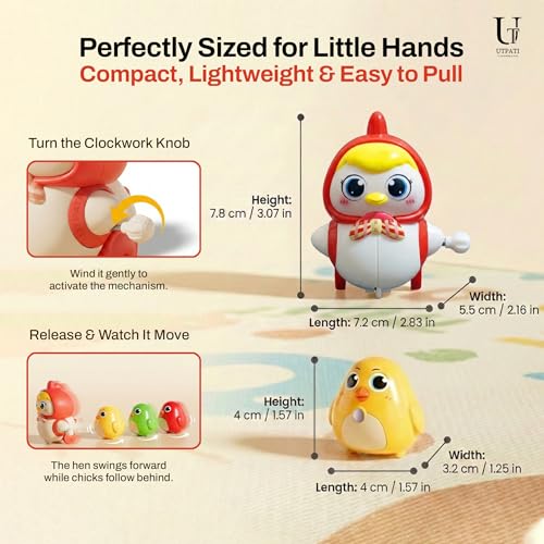Image of Chicken Toys for Kids, Swinging Chain String Magnetic Hen with Chick Learning to Crawl Spring Toy, Crawling Wind-up Duck, Walking Chicken Cute Windup Toy for Boys Girls Toddler
