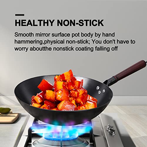 Wok de hierro forjado con tapa de madera 34 cm miniatura 2