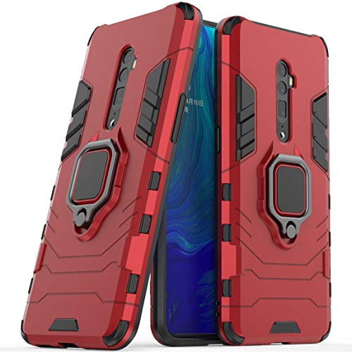 Compatible con OPPO Reno 10X Zoom Funda, Anillo Metálico Sujeción Soporte Antichoque Caja (Funciona con el Montaje de Coche Magnético) Doble Capa Case Carcasa para OPPO Reno 10 X Zoom (Rojo)