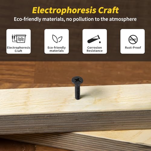 wood screws 12 inch fixlink premium flat head phillips black wood screws 135 pcs self tapping electrophoresis used in indoor furniture woodworking 6 x 1234