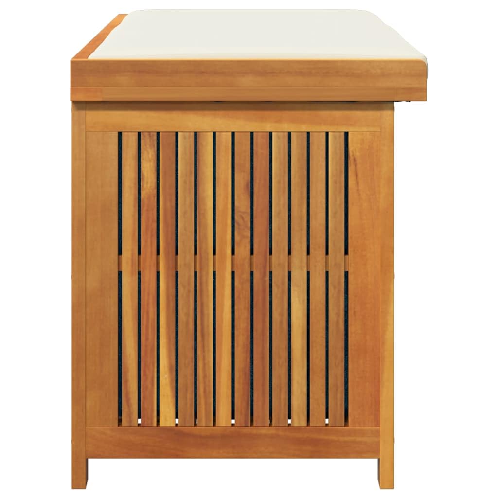 Scatola per cuscini esterni in acacia massiccia, 113 x 50 x 60,5 cm | Stoccaggio da giardino, borsa impermeabile integrata, doghe aperte, coperchio antipolvere